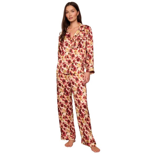 2. Eberjey x Lily Aldridge Inez Washable Silk Printed Long PJ Set $298 NWT Small - Picture 1 of 5